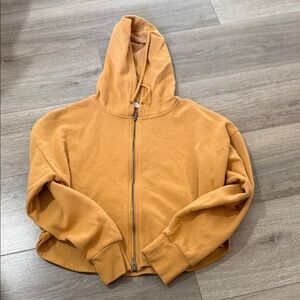 Hippie Rose Cropped Zip Hoodie in Mustard Yellow